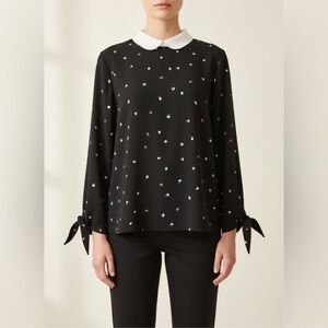 CeCe Women’s Collared Polka-Dot Blouse W/Sleeve Tie - Black
